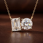 10kt Rose Gold Soulshine Two Stone Emerald and Round Lab Diamond Fashion Necklace (1/2 Ct. Tw.) color product image one