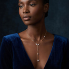 Platinum Promise Chain Lariat Lab Diamond Fashion Necklace (1 Ct. Tw.) model image two