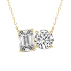 9ct Yellow Gold Soulshine Two Stone Emerald and Round Lab Diamond Fashion Necklace (1 Ct. Tw.) front image