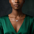 9ct Yellow Gold Soulshine Two Stone Emerald and Round Lab Diamond Fashion Necklace (1 Ct. Tw.) model image two