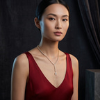 10kt Yellow Gold Oval & Pear Lariat Lab Diamond Tennis Necklace (50 Ct. Tw.) model image two