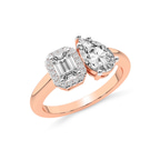 10kt Rose Gold Rebeca Two Stone Emerald and Pear Toi et Moi Lab Grown Diamond Ring (5 Ct. Tw.) right
