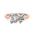 9ct Rose Gold Lola Two Stone Heart and Emerald Toi Et Moi Lab Grown Diamond Ring (1 Ct. Tw.) front image