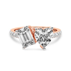 10kt Rose Gold Vega Two Stone Emerald and Heart Toi Et Moi Lab Grown Diamond Ring (1 Ct. Tw.) front image