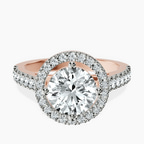 18kt Rose Gold Rising Sun Halo Lab Diamond Ring front image