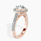 18kt Rose Gold Rising Sun Halo Lab Diamond Ring standing product image one