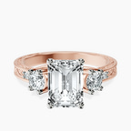 18kt Rose Gold Valencia Three Stone Vintage Lab Diamond Ring front image