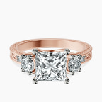 18kt Rose Gold Valencia Three Stone Vintage Lab Diamond Ring front image