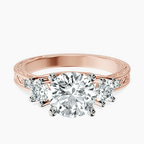 14kt Rose Gold Valencia Three Stone Vintage Lab Diamond Ring front image