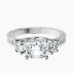 Platinum Valencia Three Stone Vintage Lab Diamond Ring front image