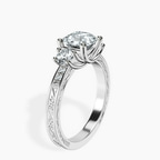 Platinum Valencia Three Stone Vintage Lab Diamond Ring standing product image one