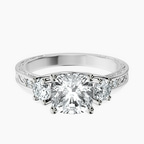 Platinum Valencia Three Stone Vintage Lab Diamond Ring front image