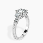 Platinum Valencia Three Stone Vintage Lab Diamond Ring standing product image one