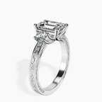 Platinum Valencia Three Stone Vintage Lab Diamond Ring standing product image one