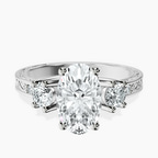 Platinum Valencia Three Stone Vintage Lab Diamond Ring front image