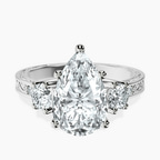 Platinum Valencia Three Stone Vintage Lab Diamond Ring front image