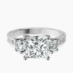 Platinum Valencia Three Stone Vintage Lab Diamond Ring front image
