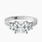 18kt White Gold Valencia Three Stone Vintage Lab Diamond Ring front image