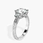 18kt White Gold Valencia Three Stone Vintage Lab Diamond Ring standing product image one