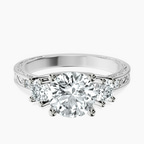 10kt White Gold Valencia Three Stone Vintage Lab Diamond Ring front image