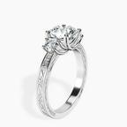 10kt White Gold Valencia Three Stone Vintage Lab Diamond Ring standing product image one