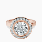 14kt Rose Gold Upturned Dome Bezel Halo Lab Diamond Ring front image