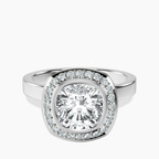 Platinum Upturned Dome Bezel Halo Lab Diamond Ring front image
