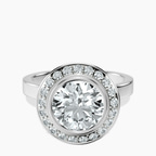 10kt White Gold Upturned Dome Bezel Halo Lab Diamond Ring front image