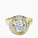 18kt Yellow Gold Upturned Dome Bezel Halo Lab Diamond Ring front image