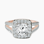 18kt Rose Gold Rosalind Split Shank Halo Lab Diamond Ring front image