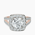 18kt Rose Gold Rosalind Split Shank Halo Lab Diamond Ring front image