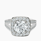 18kt White Gold Rosalind Split Shank Halo Lab Diamond Ring front image