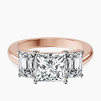 18kt Rose Gold Lauren Three stone Side Emerald Lab Diamond Ring front image