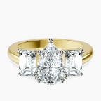 18kt Yellow Gold Lauren Three stone Side Emerald Lab Diamond Ring front image