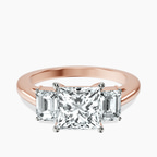14ct Rose Gold Denise Three stone Side Emerald Lab Diamond Ring front image