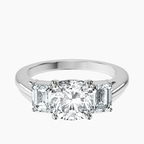 Platinum Denise Three stone Side Emerald Lab Diamond Ring front image