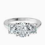 10kt White Gold Denise Three stone Side Emerald Lab Diamond Ring front image