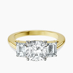 9ct Yellow Gold Denise Three stone Side Emerald Lab Diamond Ring front image