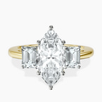 14ct Yellow Gold Denise Three stone Side Emerald Lab Diamond Ring front image