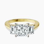 14ct Yellow Gold Denise Three stone Side Emerald Lab Diamond Ring front image