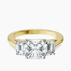 14ct Yellow Gold Denise Three stone Side Emerald Lab Diamond Ring front image