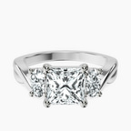14ct White Gold Dionne Three Stone Side Oval Lab Diamond Ring front image