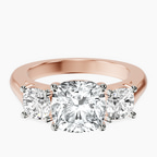 10kt Rose Gold Kinsley Three Stone Side Cushion Lab Diamond Ring front image
