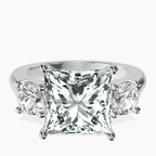 Platinum Kinsley Three Stone Side Cushion Lab Diamond Ring front image