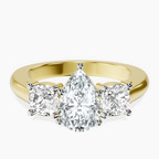 18kt Yellow Gold Kinsley Three Stone Side Cushion Lab Diamond Ring front image