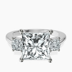Platinum Emery Three Stone Side Cushion Lab Diamond Ring front image
