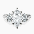 Platinum Georgina Rodriguez Three Stone Side Oval Lab Diamond Ring front image