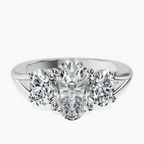Platinum Georgina Rodriguez Three Stone Side Oval Lab Diamond Ring front image