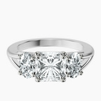 Platinum Georgina Rodriguez Three Stone Side Oval Lab Diamond Ring front image