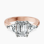 18kt Rose Gold Caroline Three Stone Side Trillion Lab Diamond Ring front image